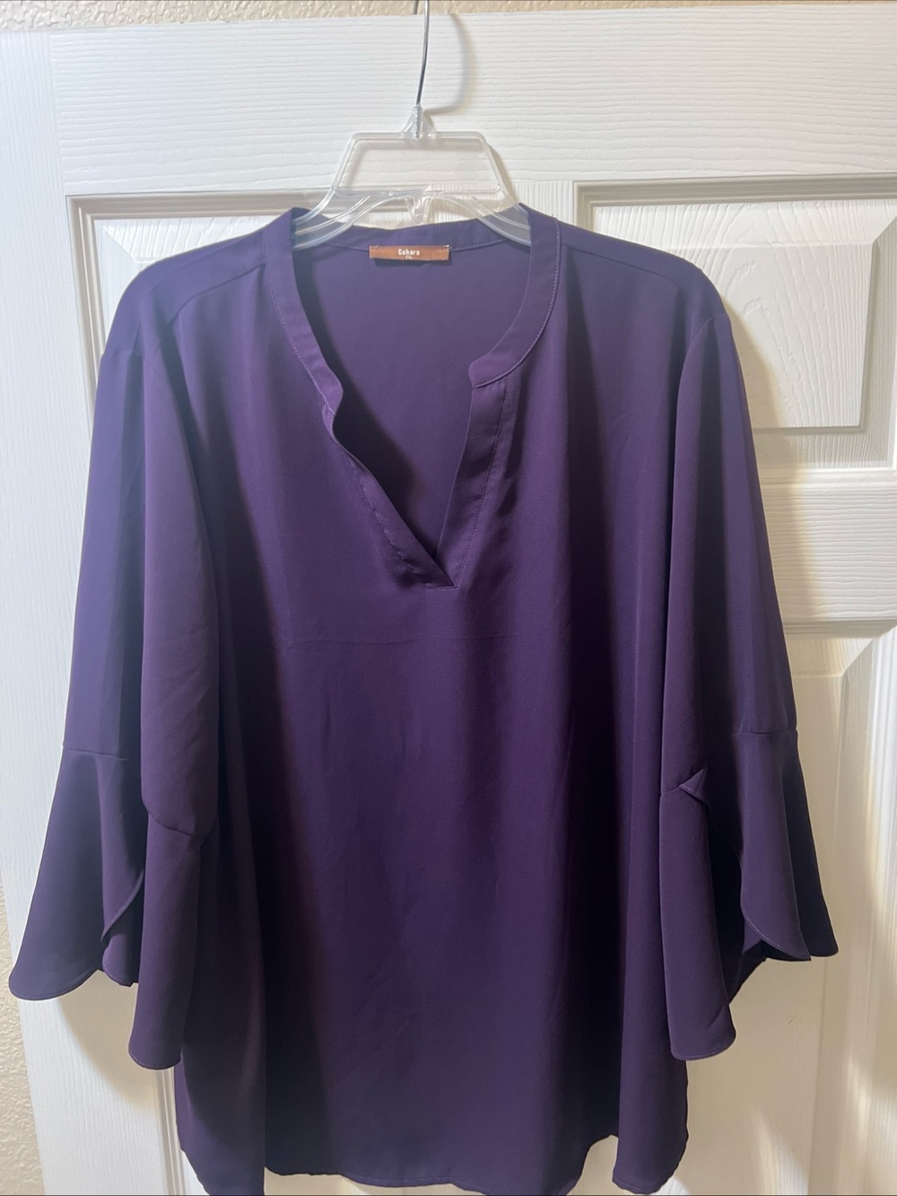 Gaharu Womens Blouse XXL Deep Purple Split V Neck 3/4 Sleeve Tunic Chiffon Top